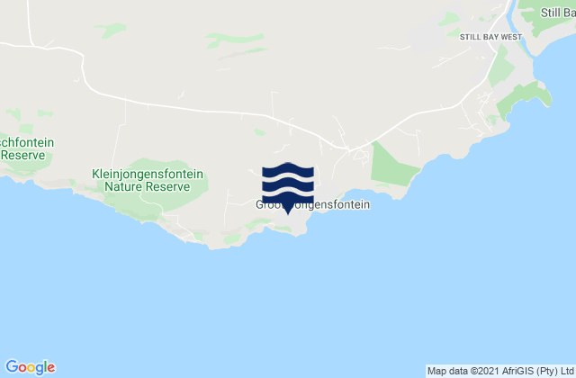 Mapa da tábua de marés em Jongensfontein, South Africa