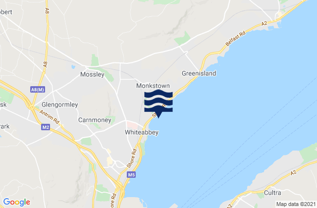 Mapa da tábua de marés em Jordanstown, United Kingdom