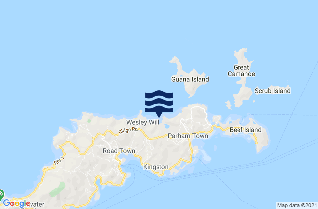 Mapa da tábua de marés em Josiahs Bay, U.S. Virgin Islands