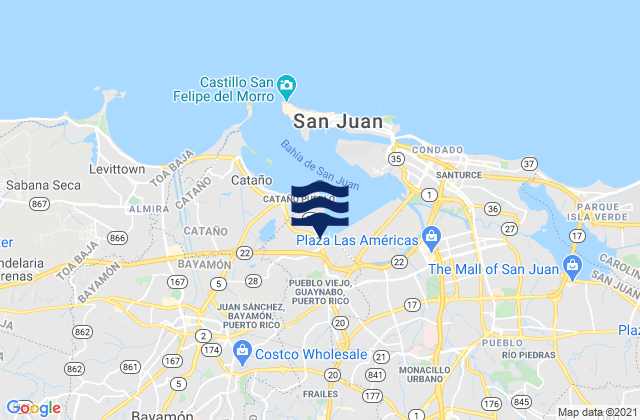 Mapa da tábua de marés em Juan Sánchez Barrio, Puerto Rico
