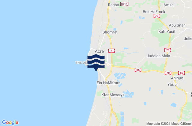 Mapa da tábua de marés em Judeida Makr, Israel