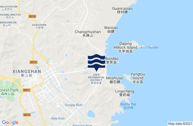 Mapa da tábua de marés em Juexi, China