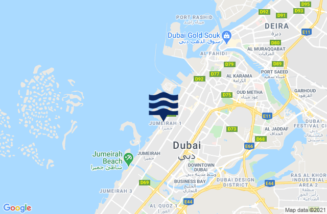 Mapa da tábua de marés em Jumeirah Beach, United Arab Emirates