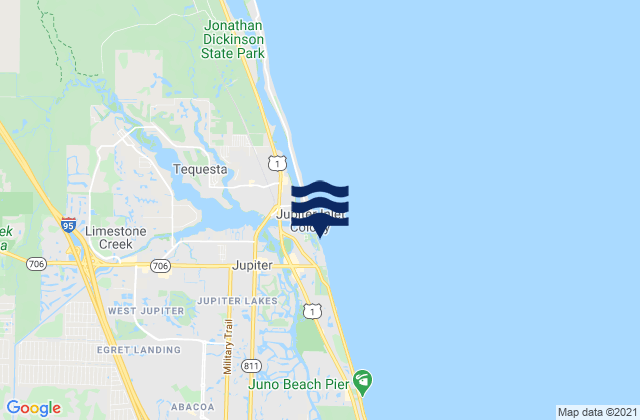 Mapa da tábua de marés em Jupiter Beach, United States