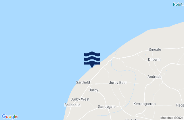 Mapa da tábua de marés em Jurby, Isle of Man