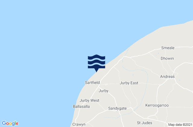 Mapa da tábua de marés em Jurby, Isle of Man