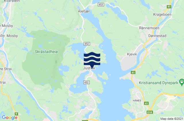 Mapa da tábua de marés em Justvik, Norway