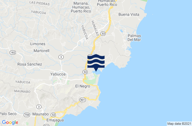 Mapa da tábua de marés em Jácanas Barrio, Puerto Rico