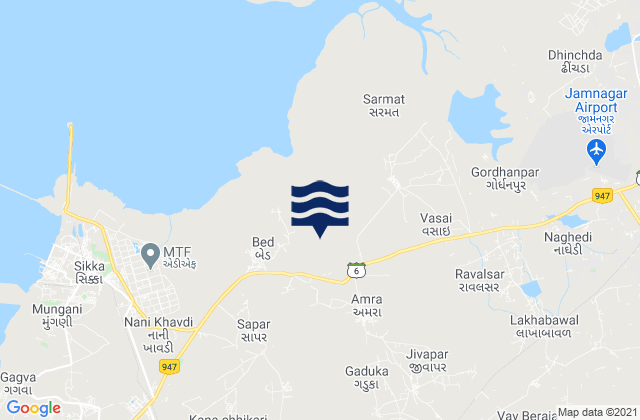 Mapa da tábua de marés em Jāmnagar, India