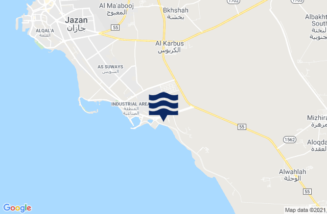 Mapa da tábua de marés em Jāzān, Saudi Arabia