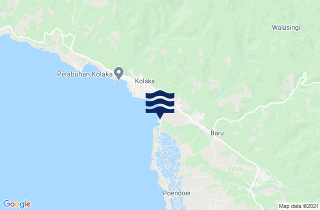Mapa da tábua de marés em Kabupaten Kolaka, Indonesia