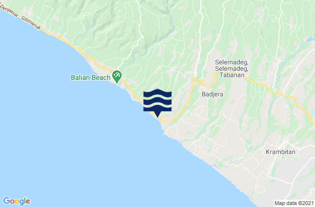 Mapa da tábua de marés em Kabupaten Tabanan, Indonesia
