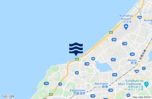 Mapa da tábua de marés em Kaga Shi, Japan