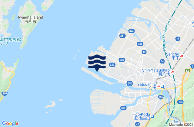Mapa da tábua de marés em Kaga Shima Yatsushiro Kai, Japan