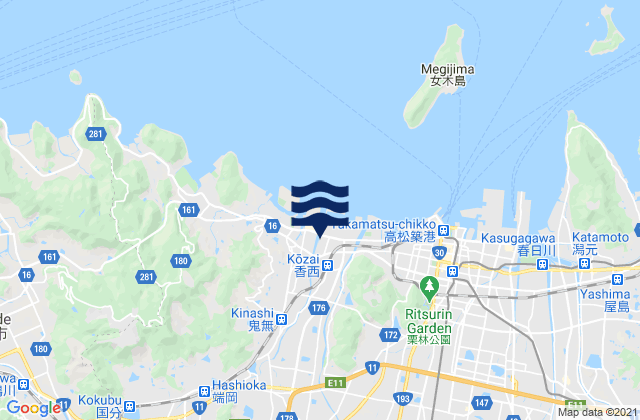 Mapa da tábua de marés em Kagawa-ken, Japan
