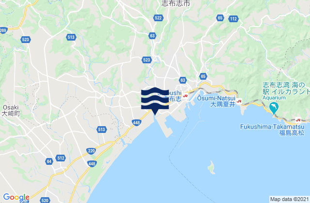 Mapa da tábua de marés em Kagoshima-ken, Japan