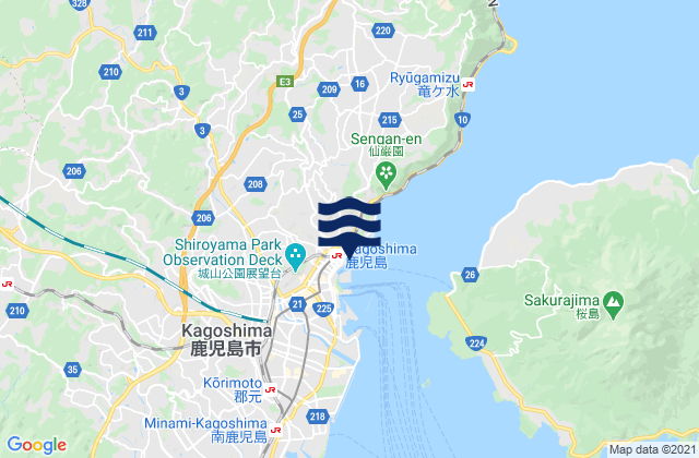 Mapa da tábua de marés em Kagoshima Ko Kagoshima Kaiwan, Japan