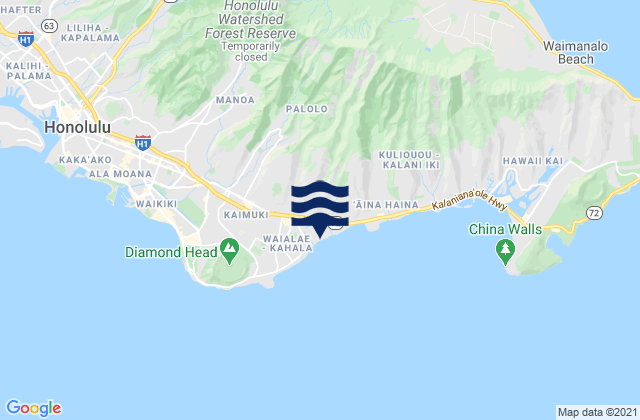 Mapa da tábua de marés em Kahala Hilton Beach, United States