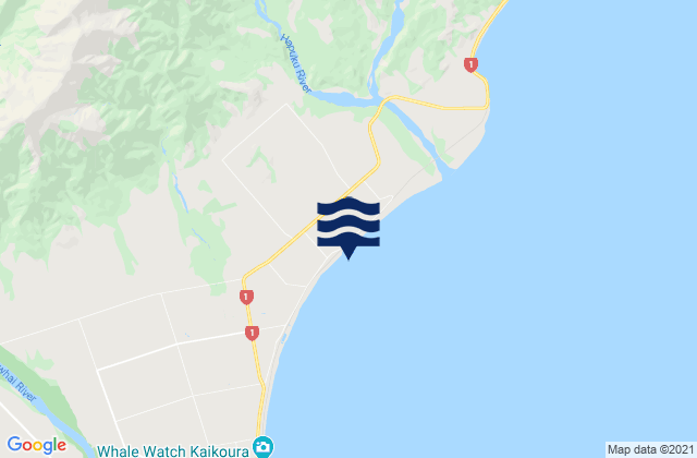 Mapa da tábua de marés em Kaikoura District, New Zealand