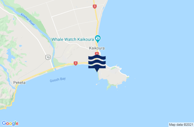 Mapa da tábua de marés em Kaikoura, New Zealand