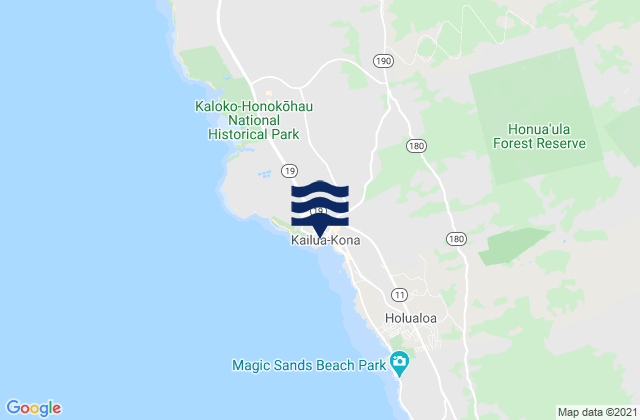 Mapa da tábua de marés em Kailua-Kona, United States