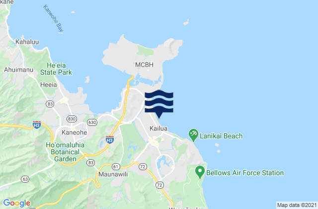 Mapa da tábua de marés em Kailua Beach, United States
