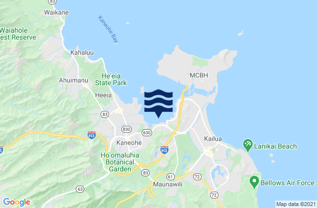 Mapa da tábua de marés em Kailua, United States