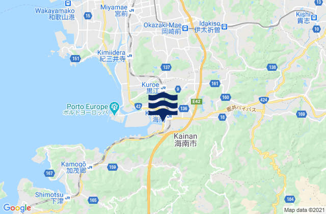 Mapa da tábua de marés em Kainan, Japan