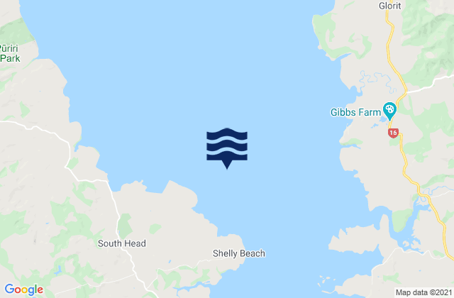 Mapa da tábua de marés em Kaipara Harbour, New Zealand