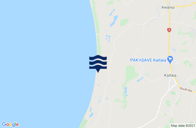 Mapa da tábua de marés em Kaitaia, New Zealand