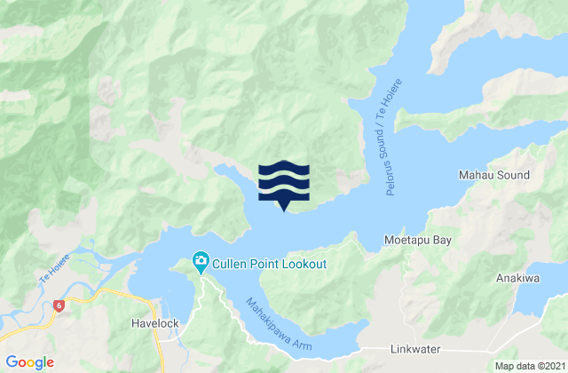 Mapa da tábua de marés em Kaiuma Bay, New Zealand