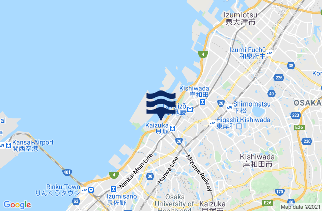Mapa da tábua de marés em Kaizuka, Japan