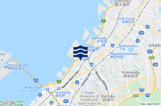 Mapa da tábua de marés em Kaizuka Shi, Japan