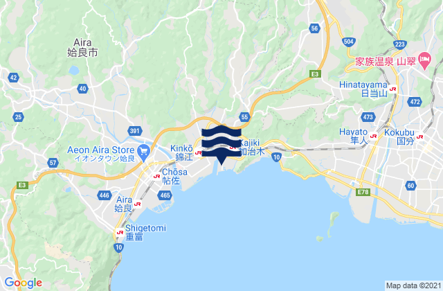 Mapa da tábua de marés em Kajiki, Japan