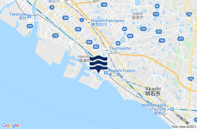 Mapa da tábua de marés em Kako-gun, Japan