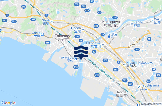 Mapa da tábua de marés em Kakogawachō-honmachi, Japan