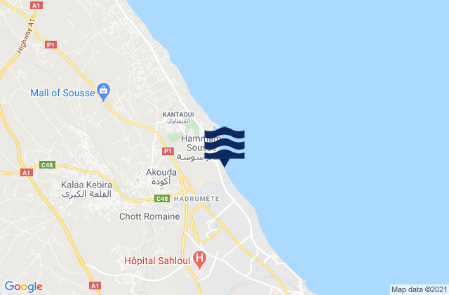 Mapa da tábua de marés em Kalaa Sghira, Tunisia