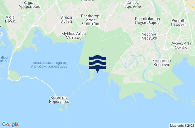 Mapa da tábua de marés em Kalamiá, Greece