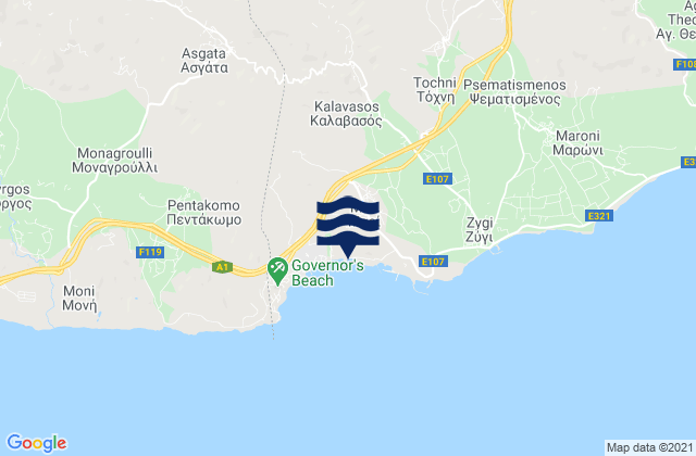 Mapa da tábua de marés em Kalavasós, Cyprus