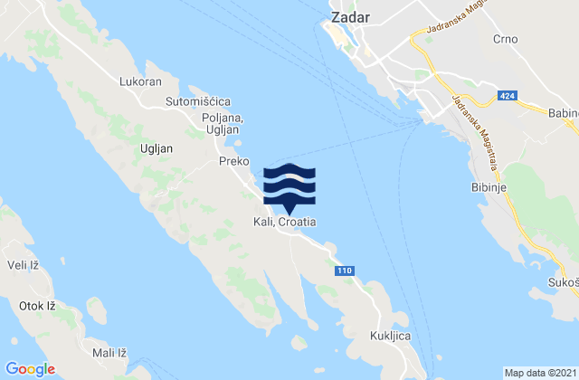 Mapa da tábua de marés em Kali, Croatia