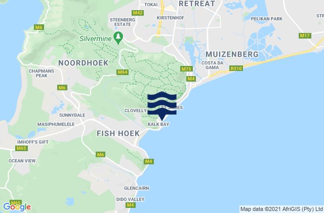 Mapa da tábua de marés em Kalk Bay, South Africa