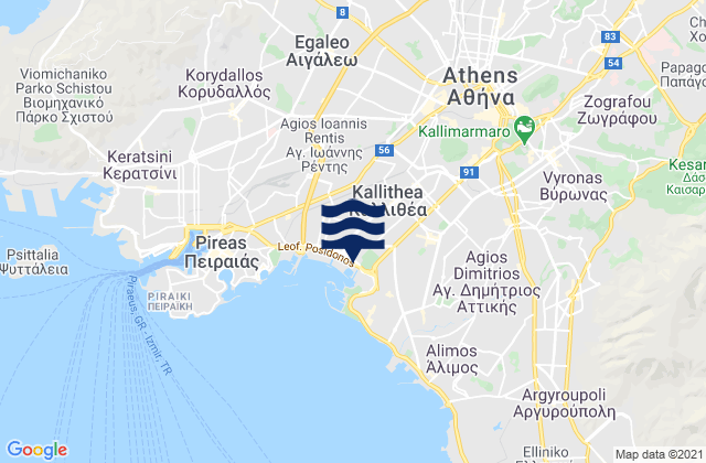 Mapa da tábua de marés em Kallithéa, Greece