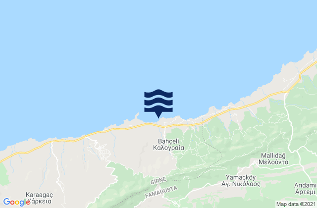 Mapa da tábua de marés em Kalograía, Cyprus