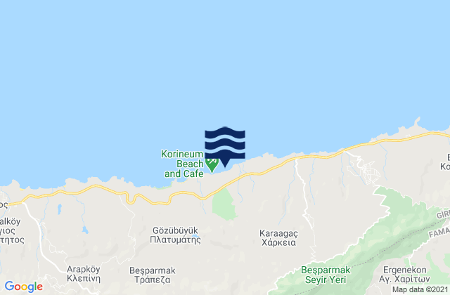 Mapa da tábua de marés em Kalyvákia, Cyprus