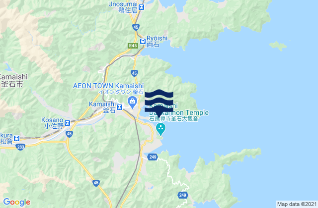 Mapa da tábua de marés em Kamaisi, Japan