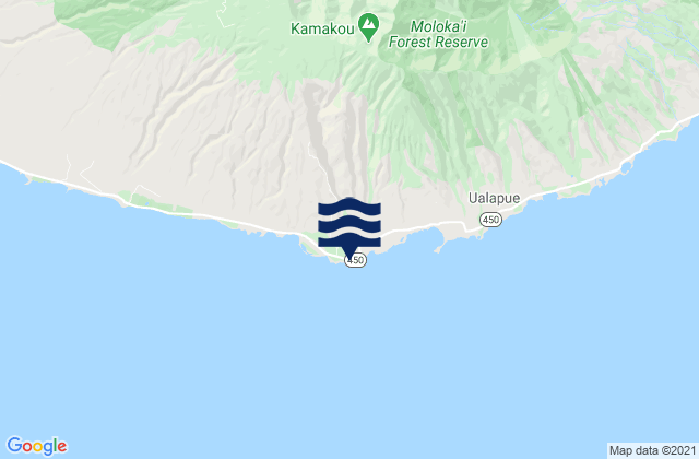 Mapa da tábua de marés em Kamalo Harbor, United States