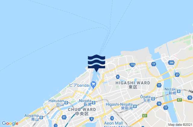 Mapa da tábua de marés em Kameda-honchō, Japan