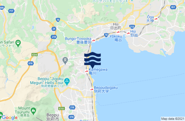 Mapa da tábua de marés em Kamegawa, Japan