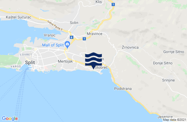 Mapa da tábua de marés em Kamen, Croatia
