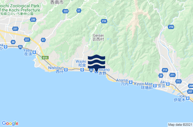 Mapa da tábua de marés em Kami Shi, Japan